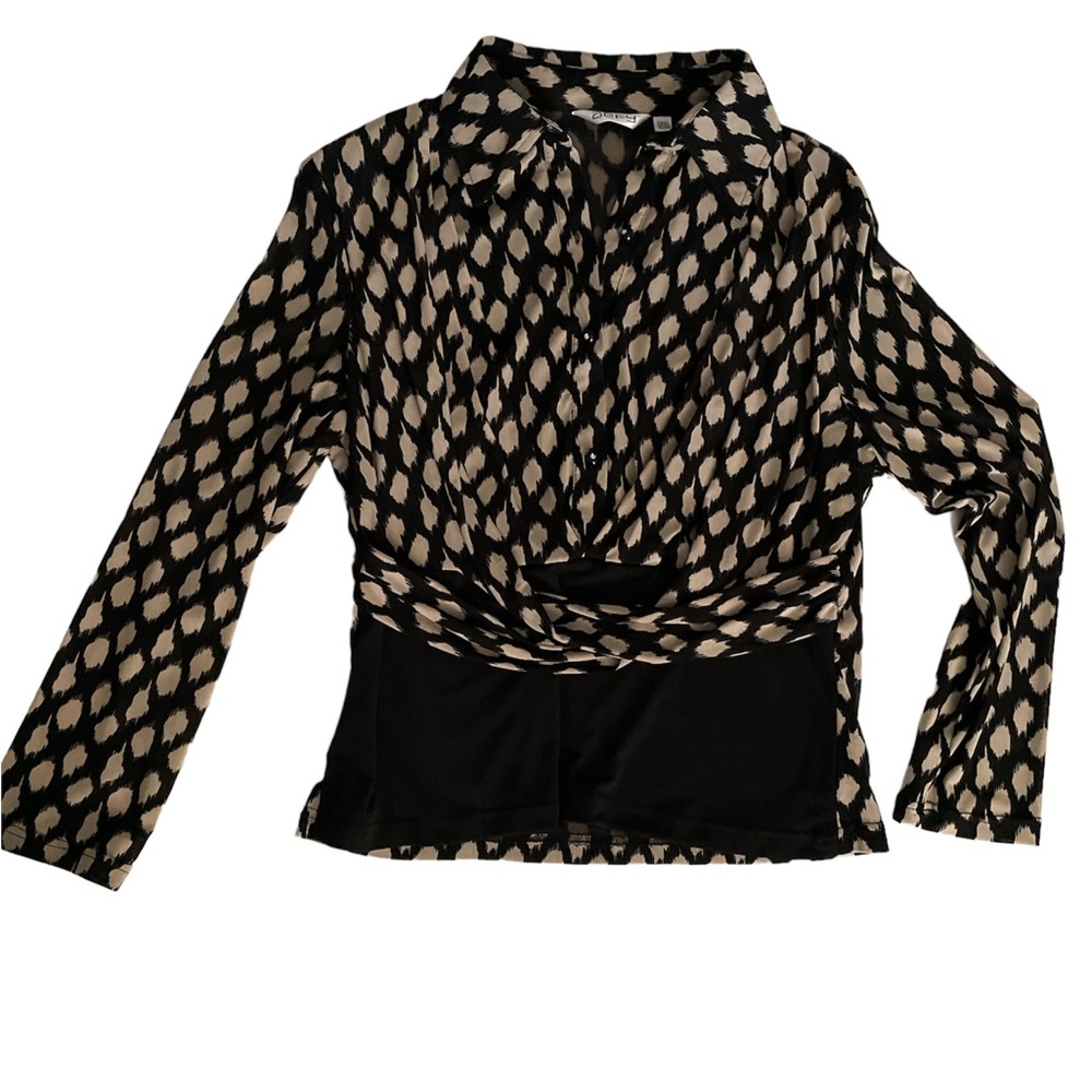 aefy women's blouse long sleeve In a black and white polka dot print Sz M